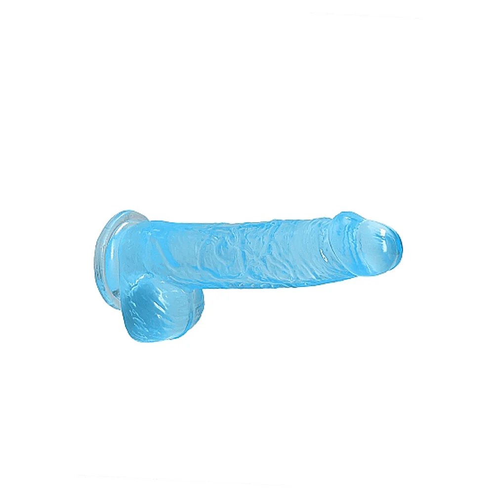 RealRock Crystal Clear Realistic 6 in. Dildo With Balls and Suction Cup Blue - Image 11