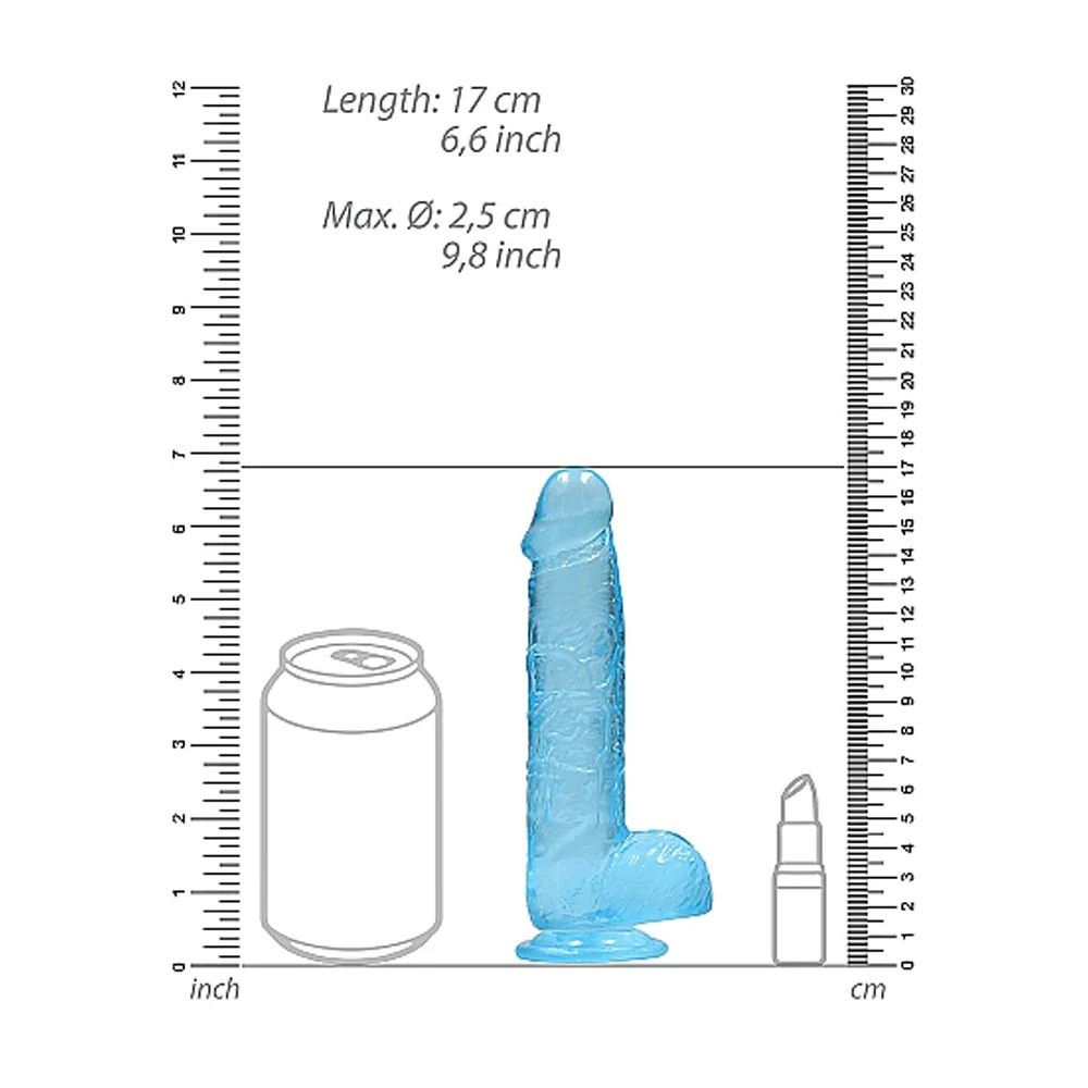 RealRock Crystal Clear Realistic 6 in. Dildo With Balls and Suction Cup Blue - Image 13