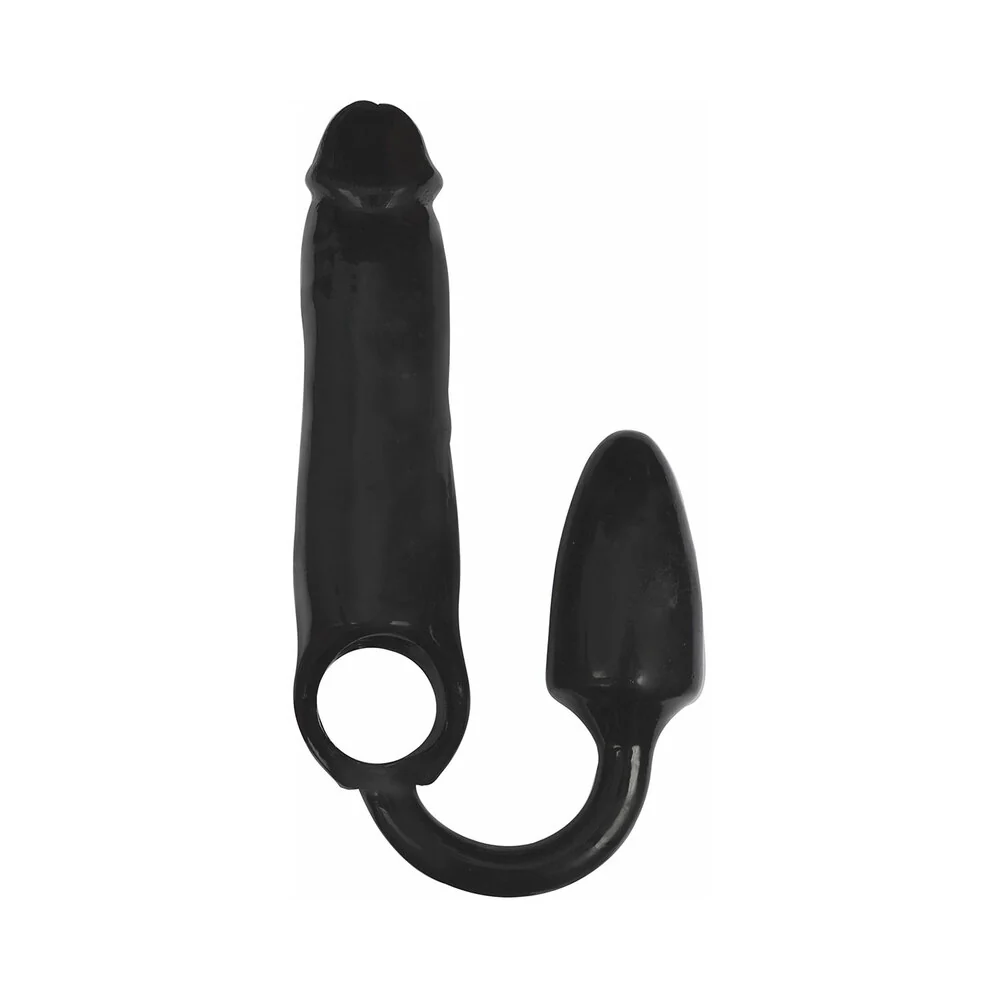 Curve Toys Rooster XXXPANDER Smooth Penis Extender Sheath with Cockring & Anal Plug Black - Image 3