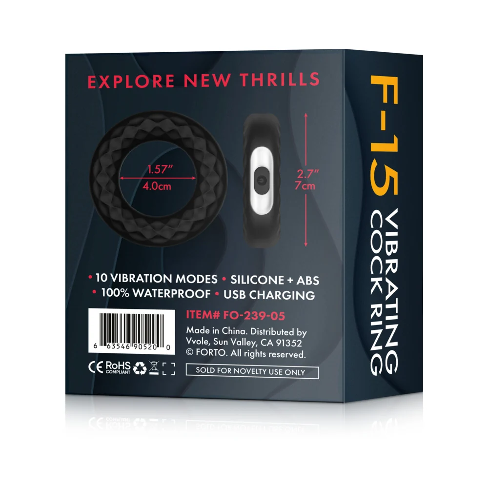 Forto F-15 Rechargeable Silicone Vibrating Cockring Black - Image 13