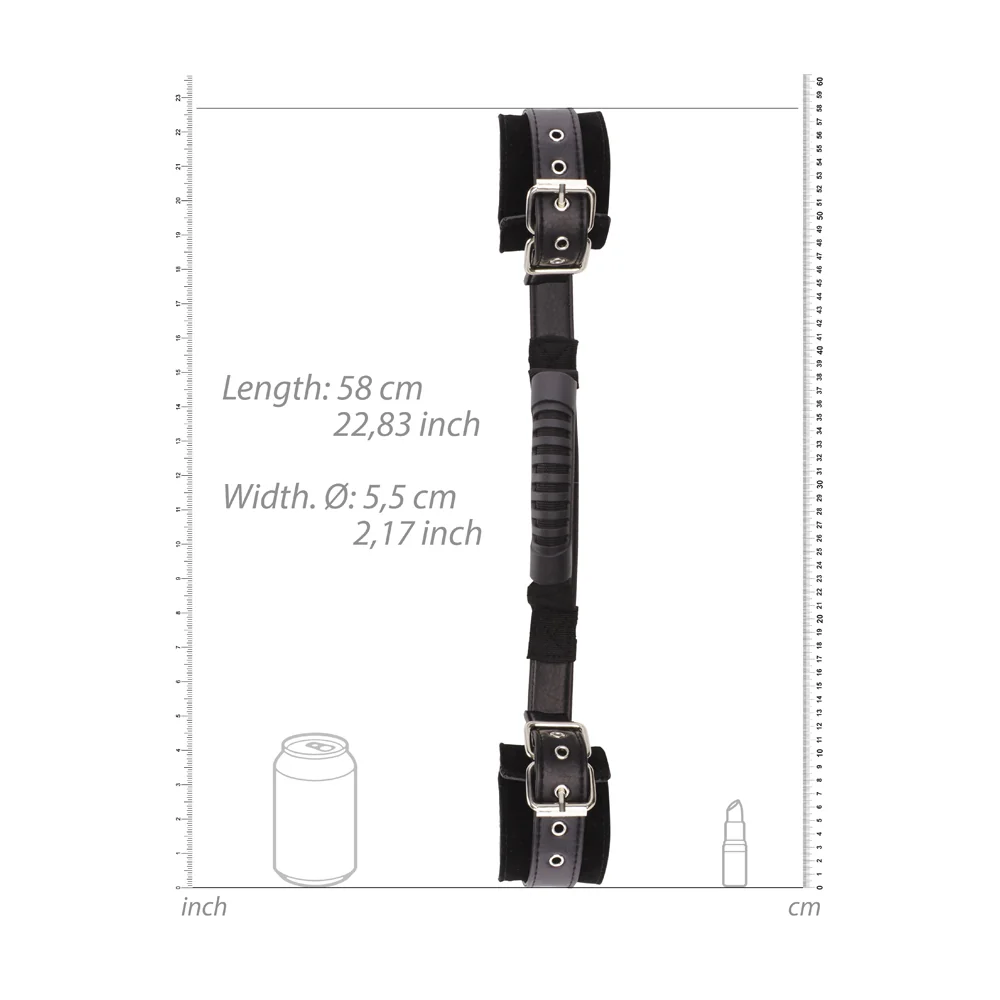 Ouch! Black & White Adjustable Bonded Leather Wrist Cuffs With Handle Black - Image 11