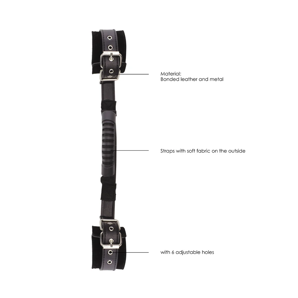 Ouch! Black & White Adjustable Bonded Leather Wrist Cuffs With Handle Black - Image 13