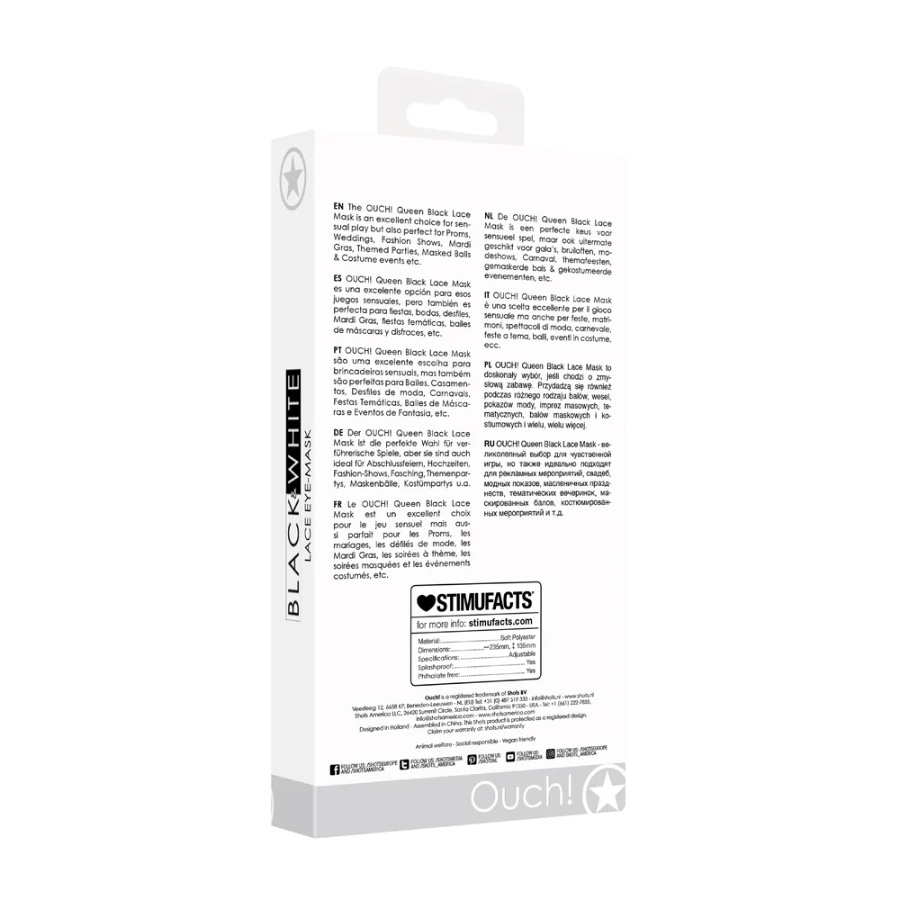 Ouch! Black & White Queen Lace Eye Mask Black - Image 11