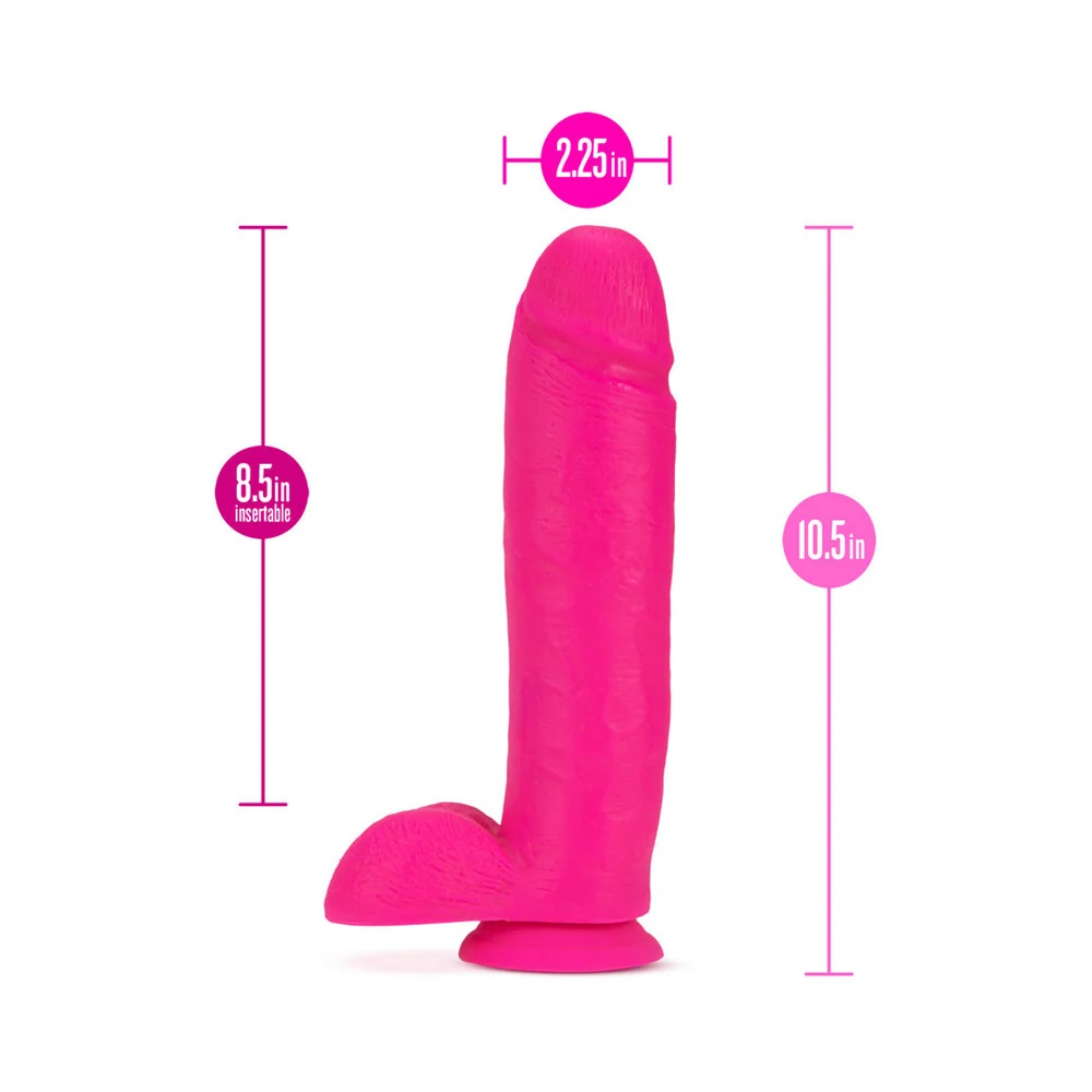 Neo 10 in. Dual Density Dildo with Balls Neon Pink - Image 13