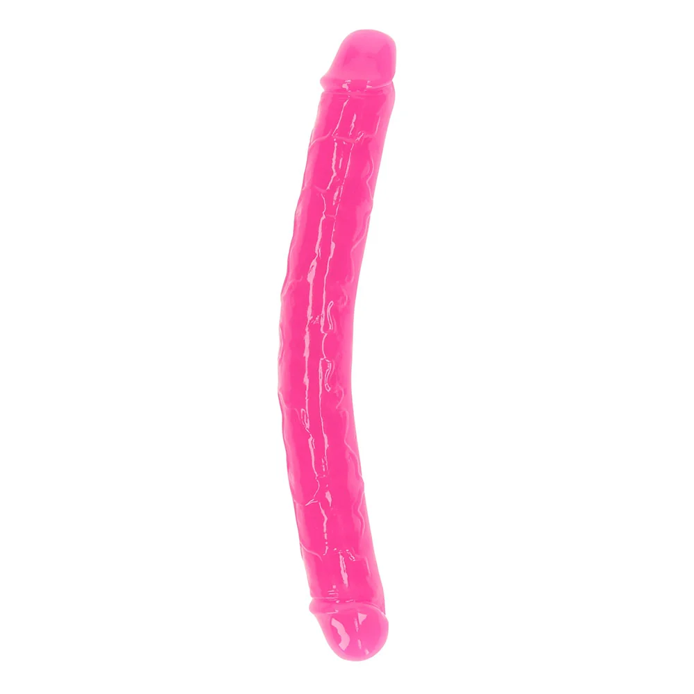 RealRock Glow in the Dark Double Dong 12 in. Dual-Ended Dildo Neon Pink - Image 7