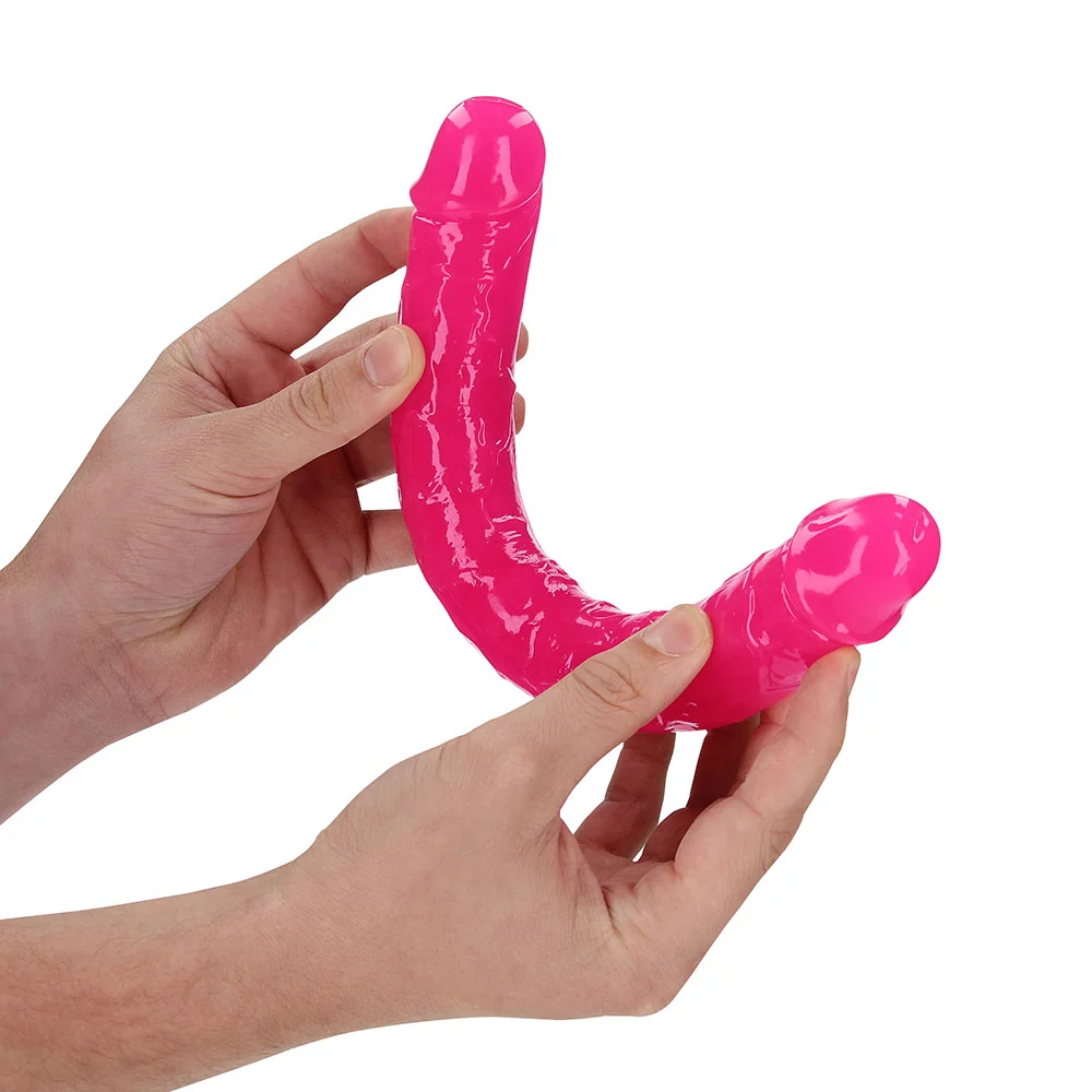 RealRock Glow in the Dark Double Dong 12 in. Dual-Ended Dildo Neon Pink - Image 8