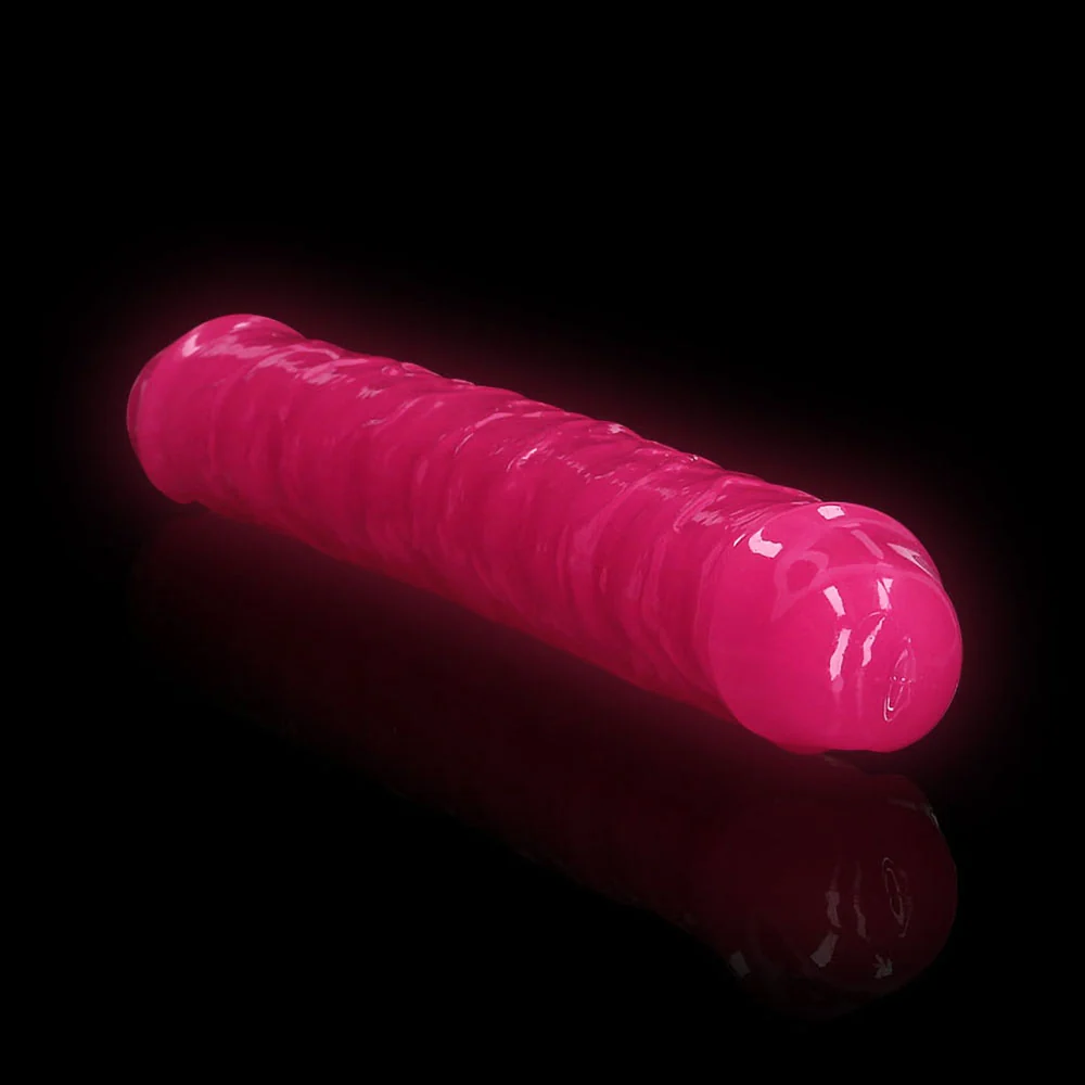 RealRock Glow in the Dark Double Dong 12 in. Dual-Ended Dildo Neon Pink - Image 10