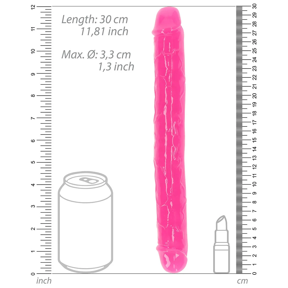 RealRock Glow in the Dark Double Dong 12 in. Dual-Ended Dildo Neon Pink - Image 11