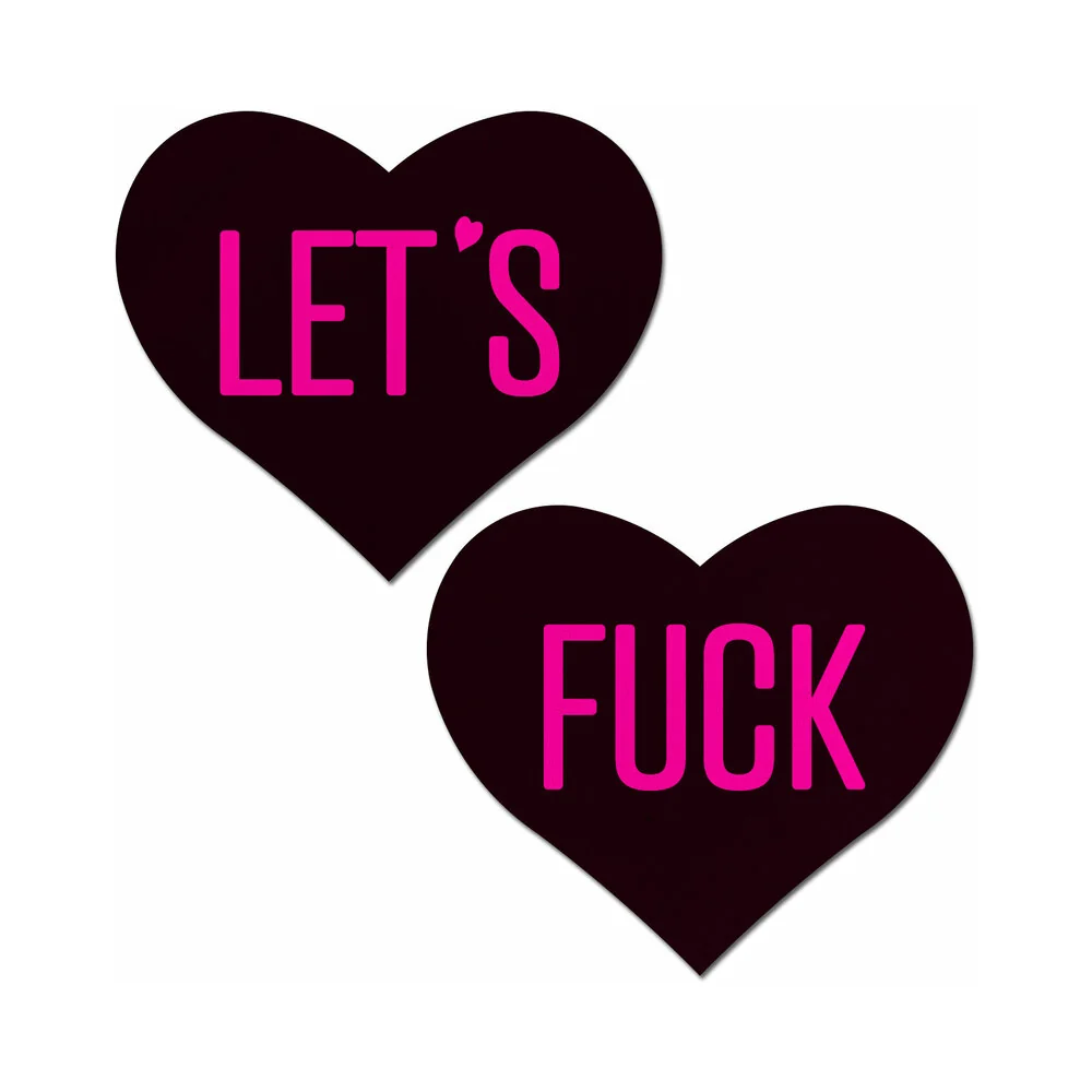 Pastease Love: Let''s Fuck Black Heart on Neon Pink Base Nipple Pasties - Image 5