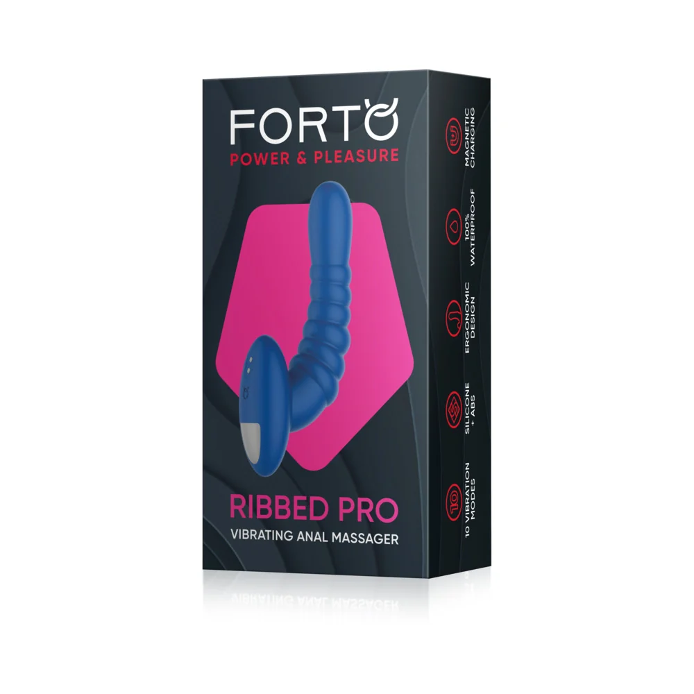 Forto Ribbed Pro Rechargeable Silicone Vibrating Anal Massager Blue - Image 7