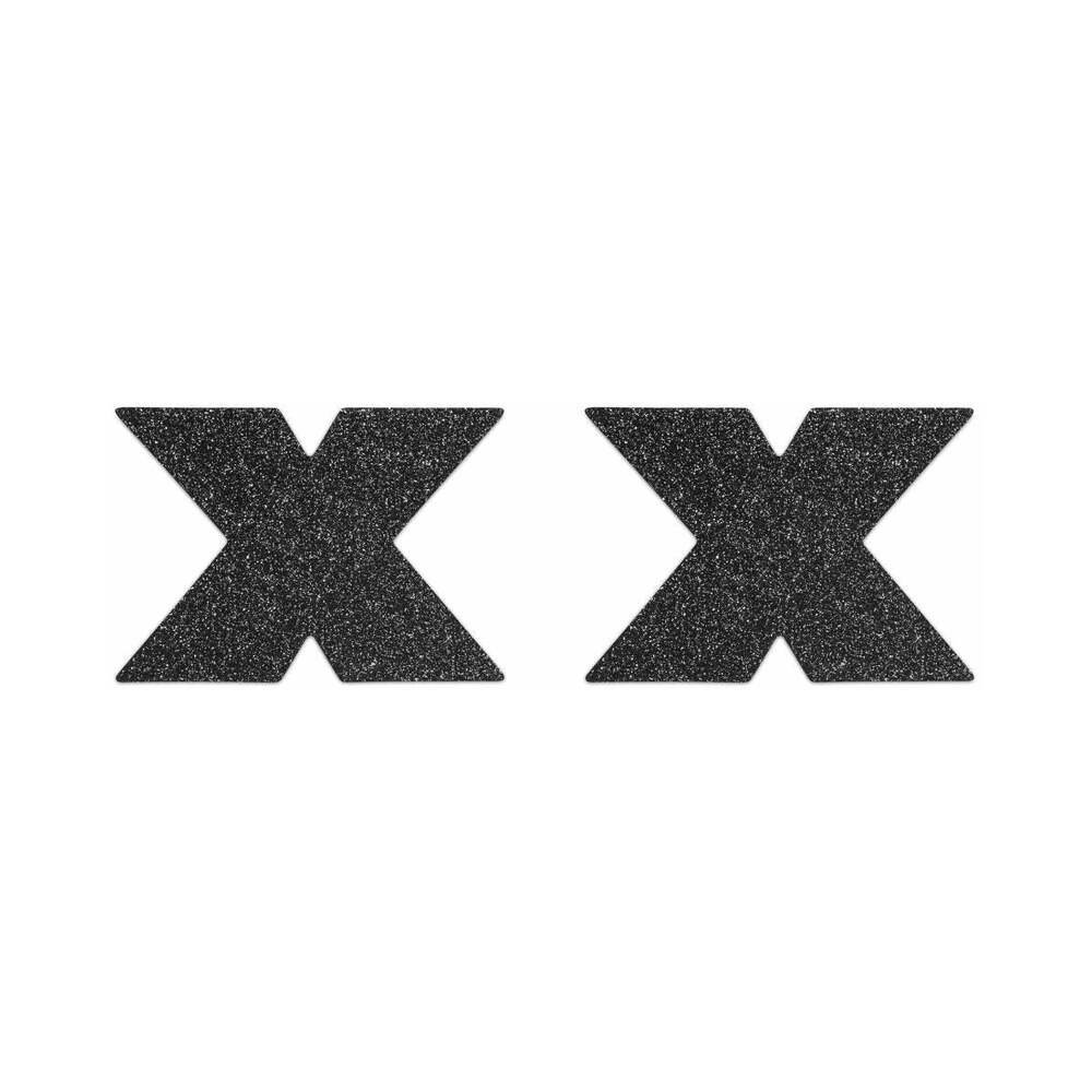 Bijoux Indiscrets Flash Reusable Glitter Pasties Cross Black - Image 2