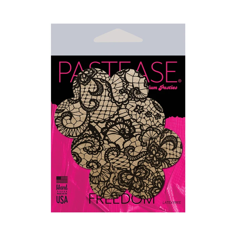 Pastease Lace Flower Pasties Beige/Black - Image 3