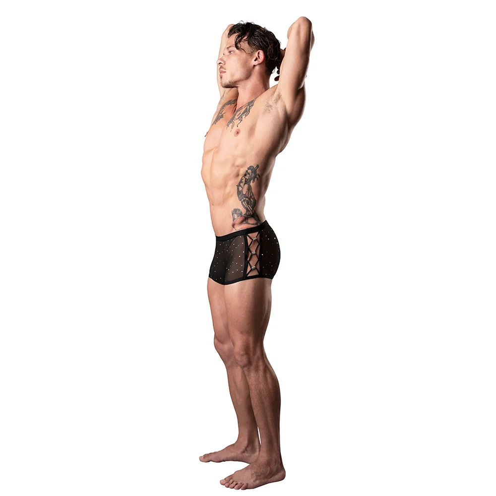 Male Power Show Stopper Mini Short Silver Mesh Dot XL - Image 2