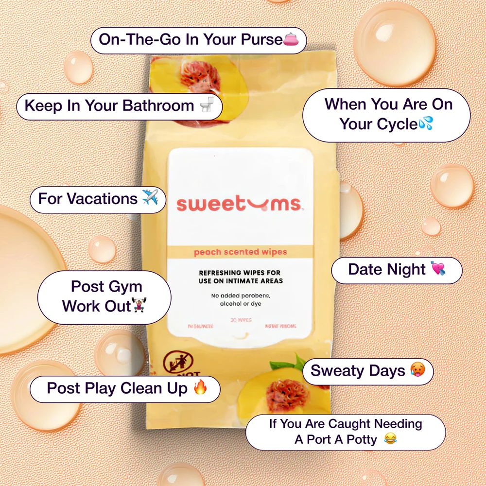 Sweetums Intimate Wipes Peach Scent (Unflavored) 30-Pack - Image 4