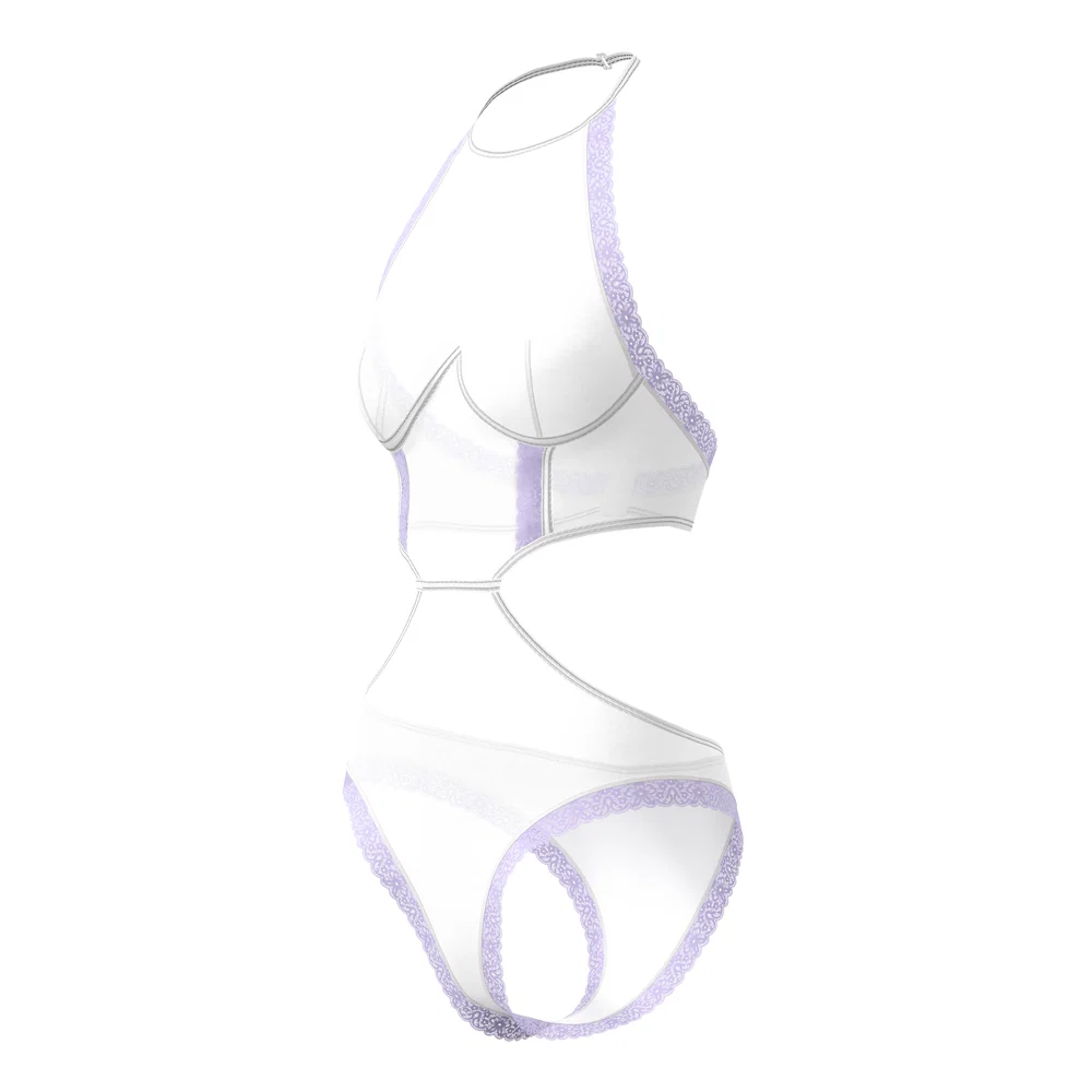 Magic Silk Sheer Passion Halter Teddy White/Lavender L/XL - Image 5