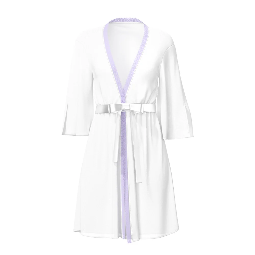 Magic Silk Sheer Passion Flutter Sleeve Robe White/Lavender S/M - Image 4
