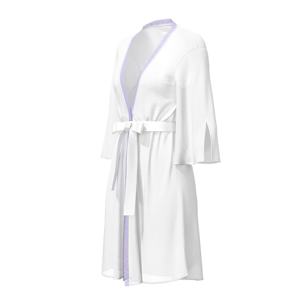 Magic Silk Sheer Passion Flutter Sleeve Robe White/Lavender S/M - Image 5