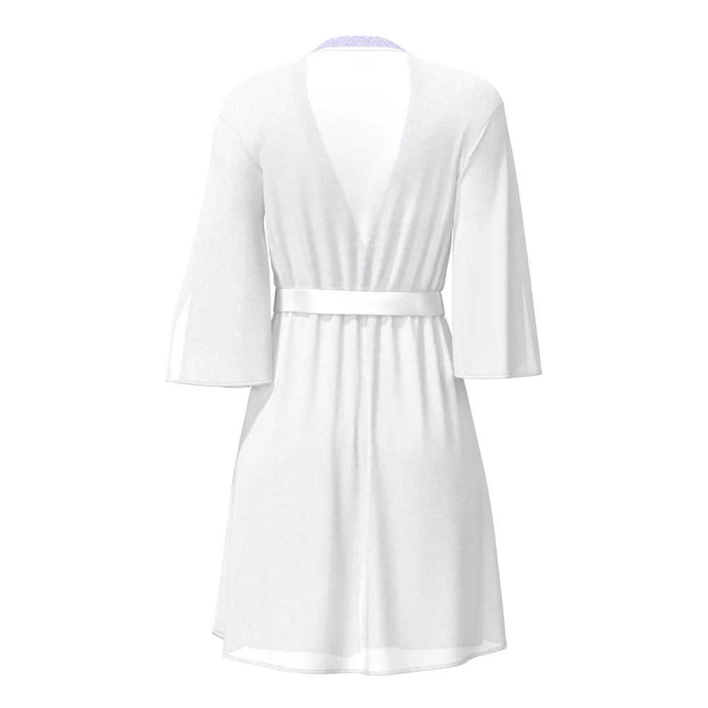 Magic Silk Sheer Passion Flutter Sleeve Robe White/Lavender S/M - Image 6