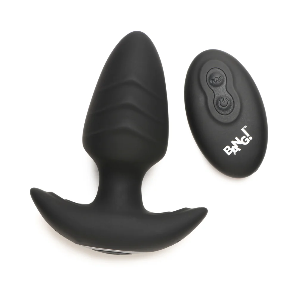 BANG! Rotating & Vibrating Silicone Butt Plug with Remote Black - Image 2