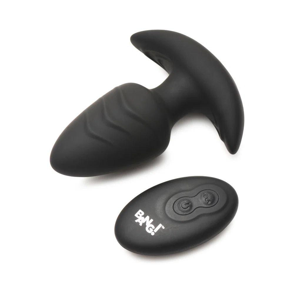 BANG! Rotating & Vibrating Silicone Butt Plug with Remote Black - Image 3