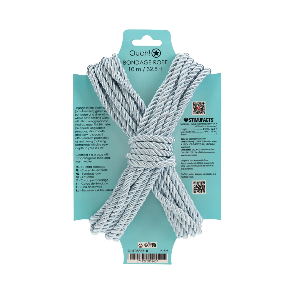 Ouch! Bondage Rope 10 m Nylon Powder Blue - Image 2