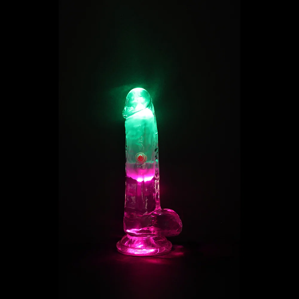 RealRock Wireless Rechargeable Remote Control LED Vibrating 6 in. Dildo with Balls Clear - Image 6