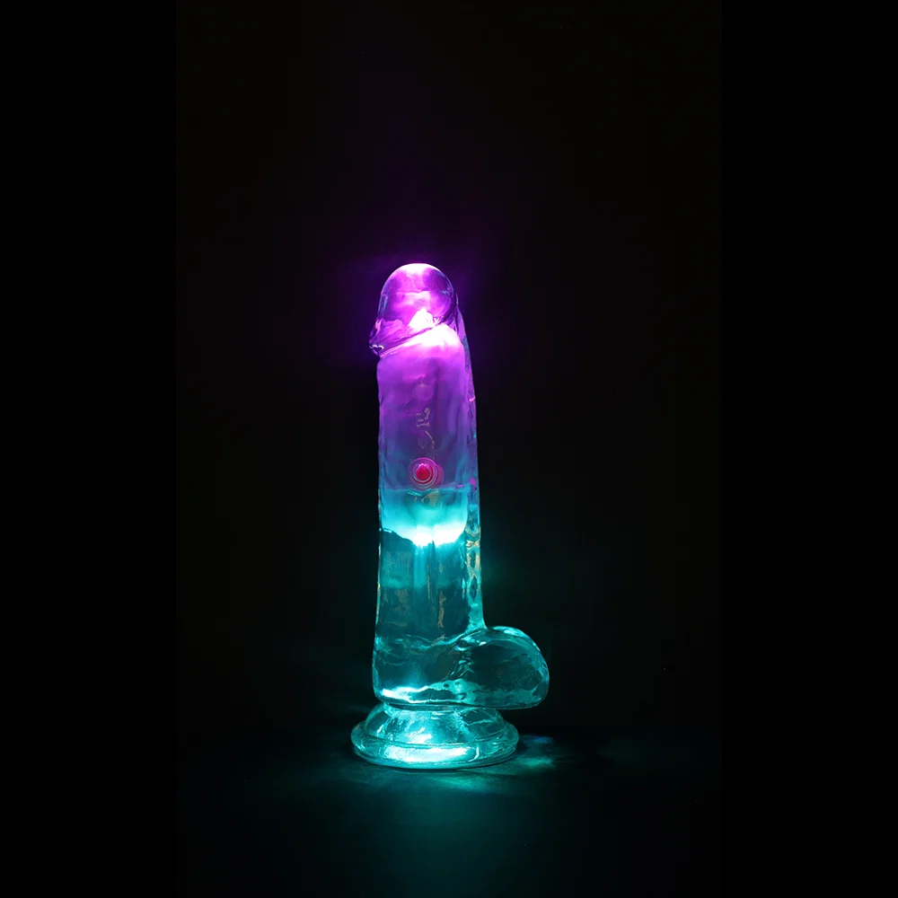 RealRock Wireless Rechargeable Remote Control LED Vibrating 6 in. Dildo with Balls Clear - Image 7