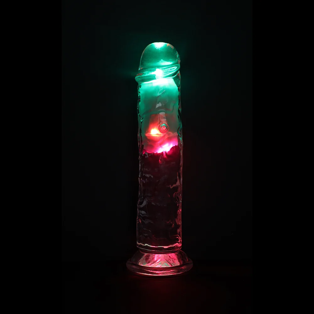 RealRock Wireless Rechargeable Remote Control LED Vibrating 8 in. Dildo Clear - Image 13