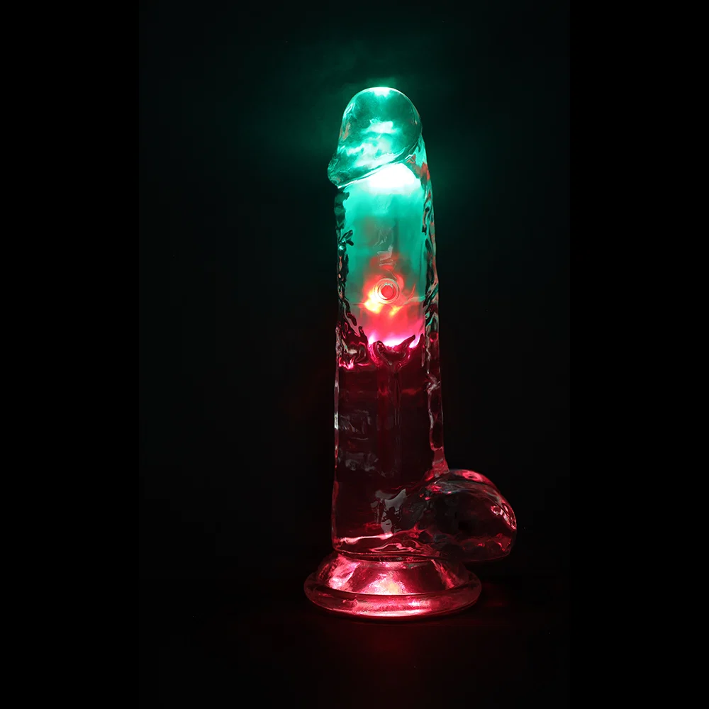 RealRock Wireless Rechargeable Remote Control LED Vibrating 8 in. Dildo with Balls Clear - Image 13