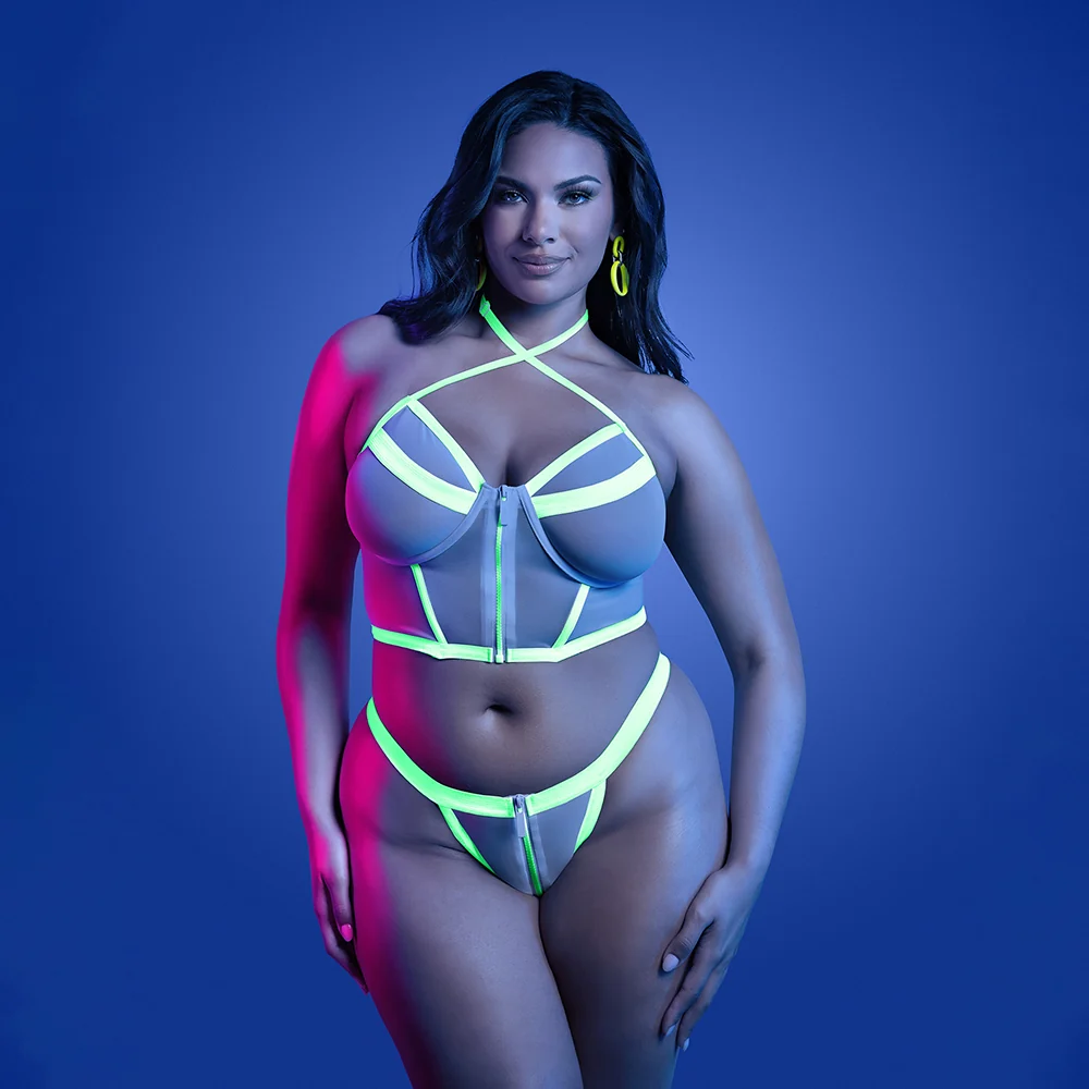 Fantasy Lingerie Glow Supernatural Glow-in-the-Dark Zipper Top & Panty Queen Size - Image 2