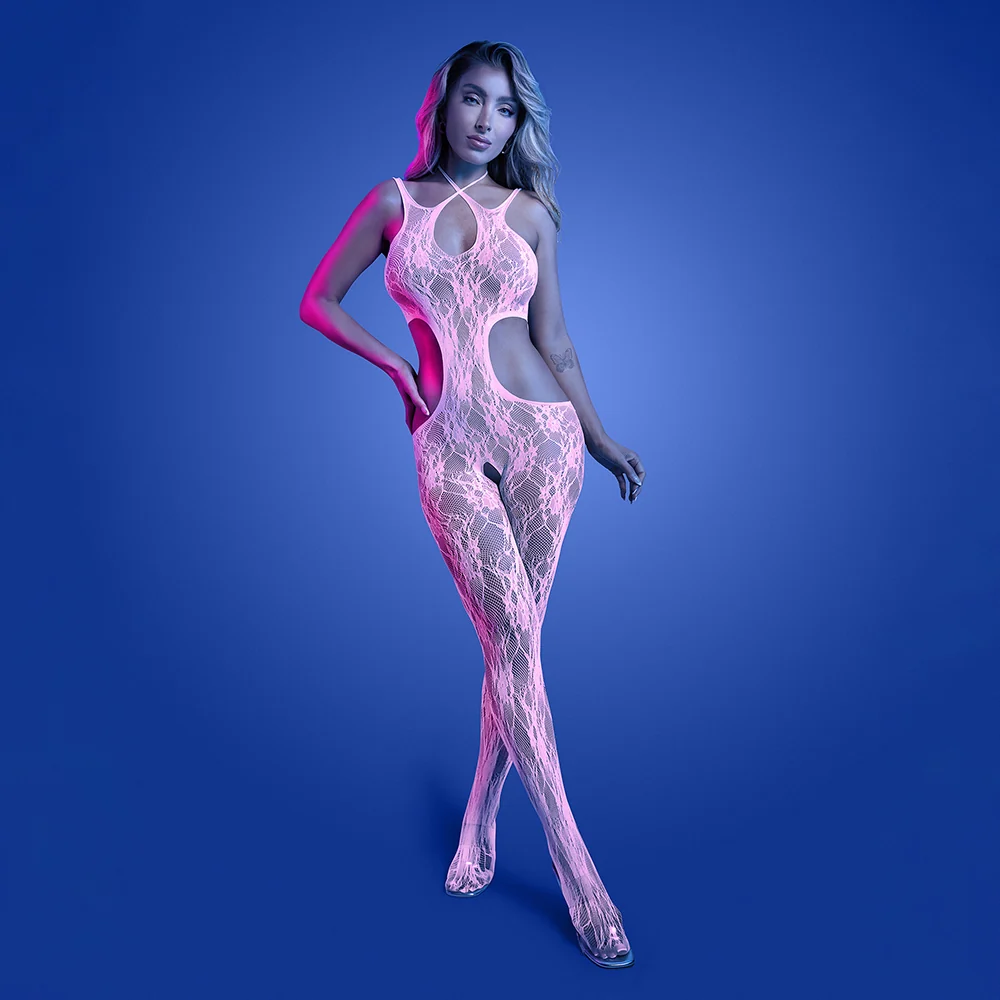 Fantasy Lingerie Glow Equilibrium Glow-in-the-Dark Crotchless Bodystocking O/S - Image 2