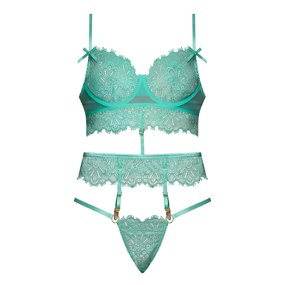 Magic Silk Caribbean Crush Demi Longline Bra & Panty with Flounce Aqua Glow L/XL - Image 4