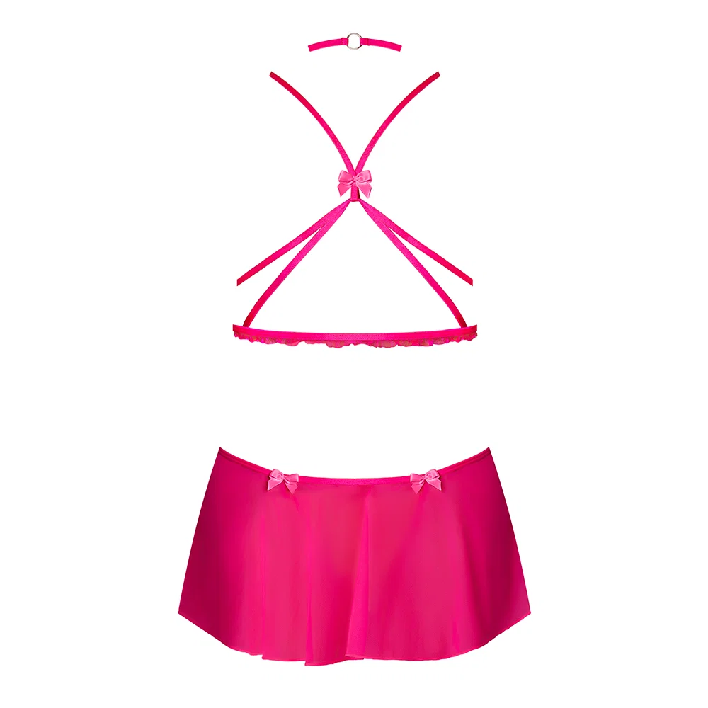 Magic Silk Pink Kink Harness Top, Open Crotch Skirt Panty & Choker Pink Glow L/XL - Image 3