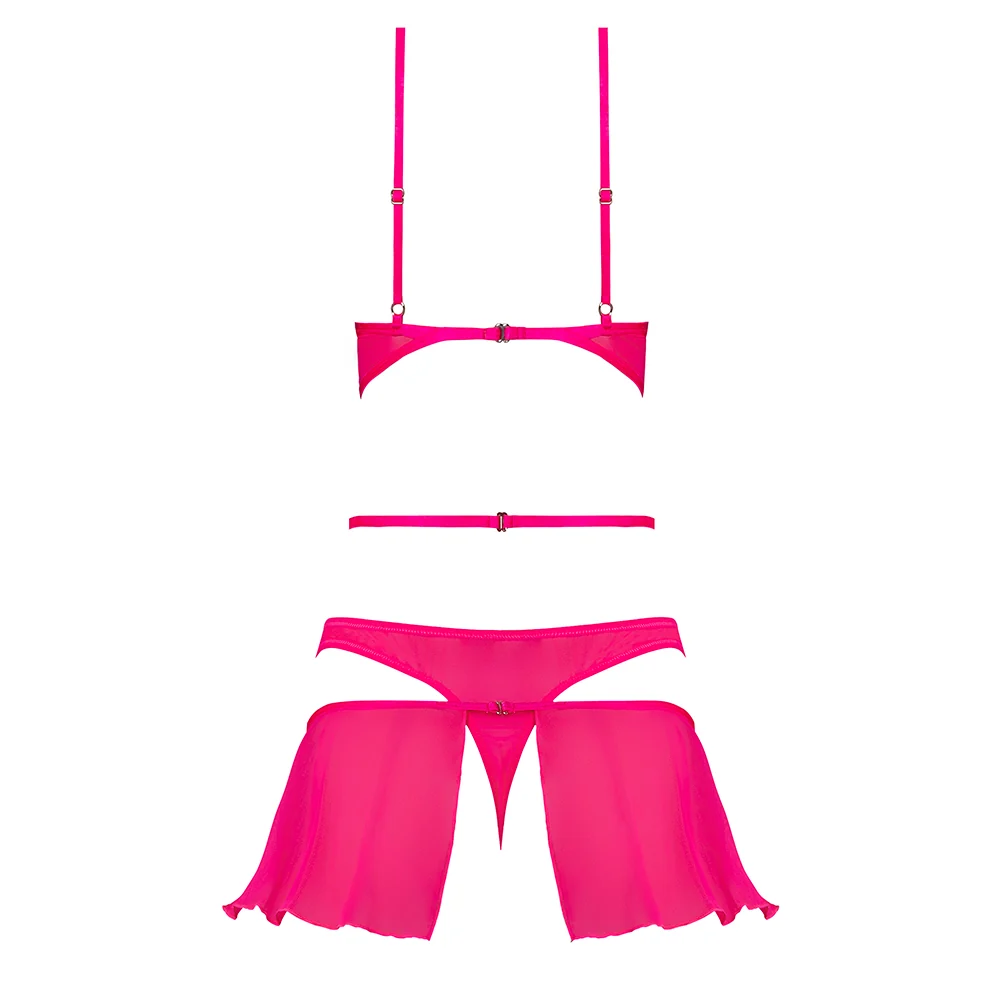 Magic Silk Pink Kink Bralette, High Leg Panty & Garter Skirt Set Pink Glow S/M - Image 5