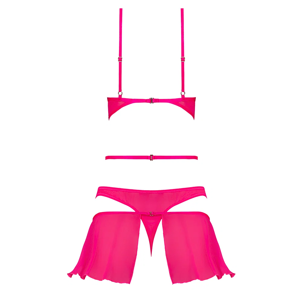 Magic Silk Pink Kink Bralette, High Leg Panty & Garter Skirt Set Pink Glow L/XL - Image 5