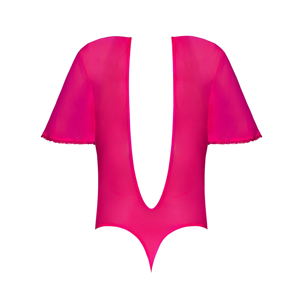 Magic Silk Pink Kink Flutter Sleeve Teddy Pink Glow Queen Size - Image 6