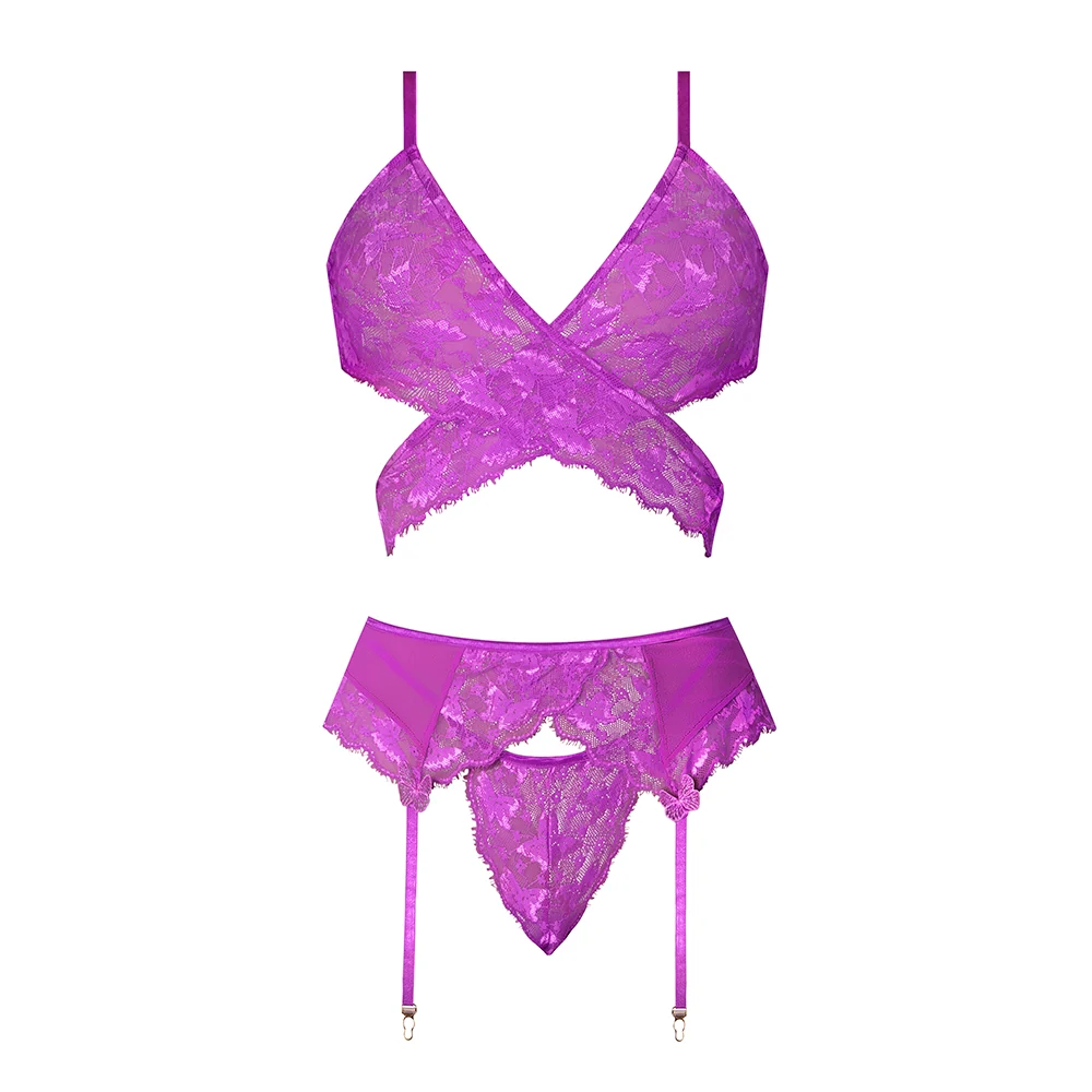 Magic Silk Butterfly Fantasies Bra, Garter & Thong Set Neon Purple Queen Size - Image 9
