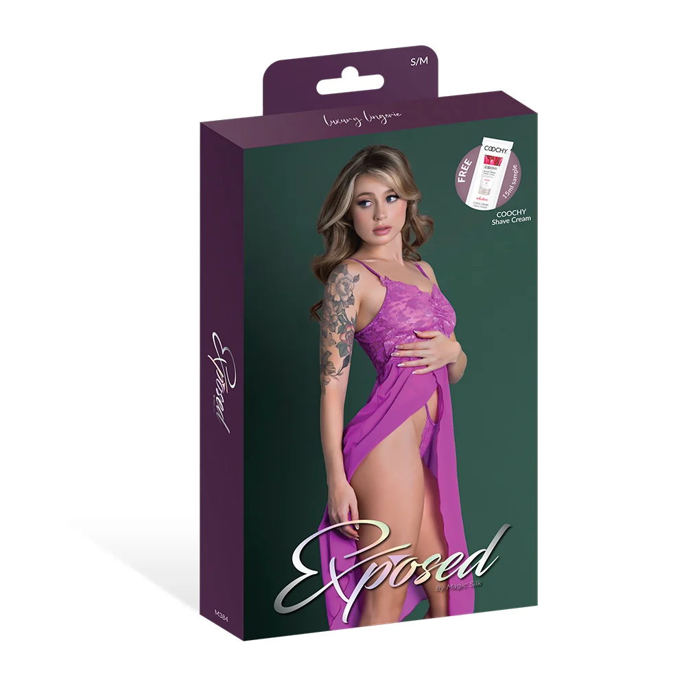Magic Silk Butterfly Fantasies Gown & Thong Set Neon Purple L/XL - Image 11