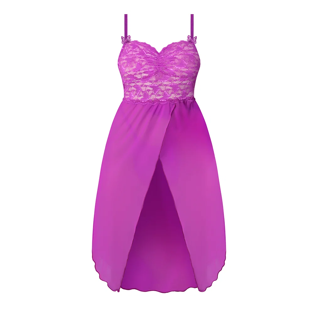 Magic Silk Butterfly Fantasies Gown & Thong Set Neon Purple Queen Size - Image 11