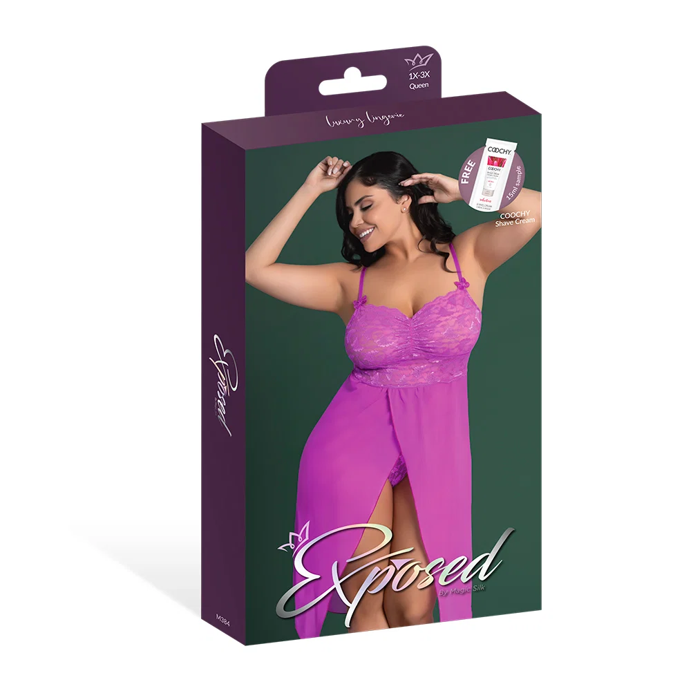 Magic Silk Butterfly Fantasies Gown & Thong Set Neon Purple Queen Size - Image 13