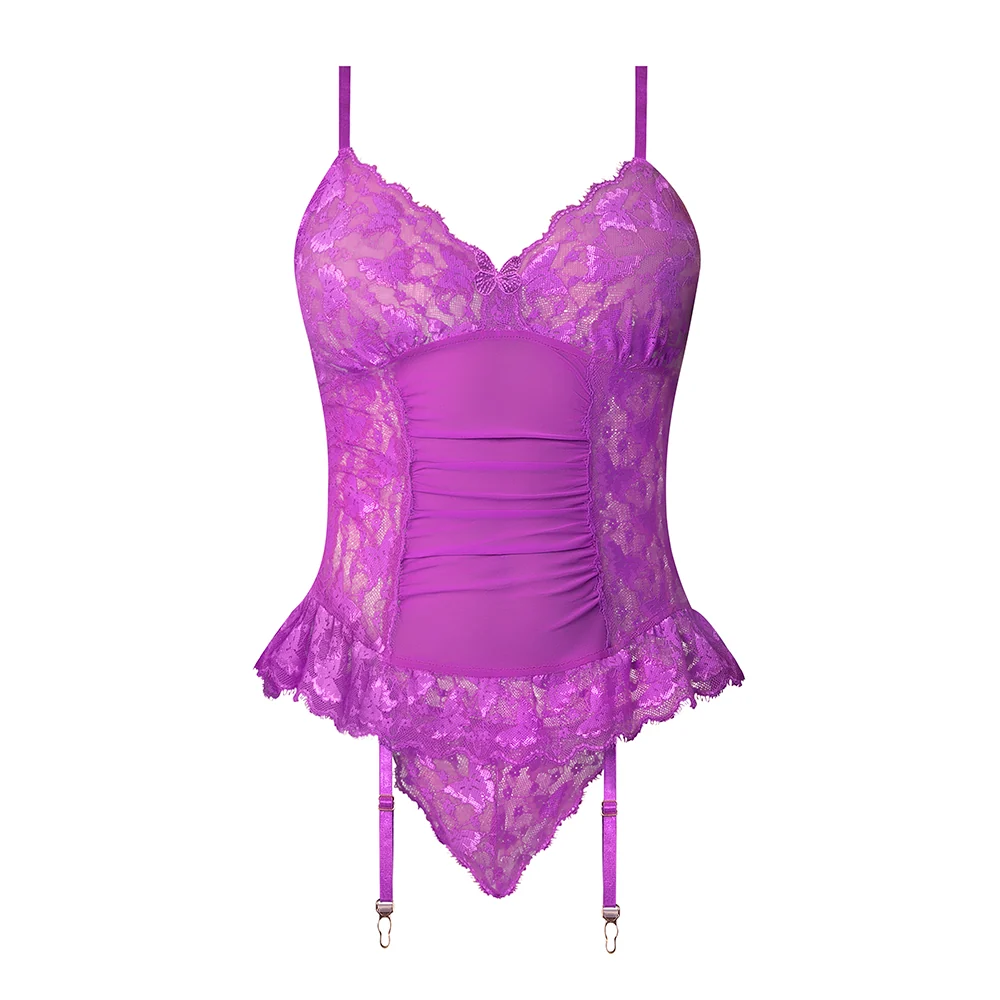 Magic Silk Butterfly Fantasies Basque & Cheeky Panty Set Neon Purple L/XL - Image 11