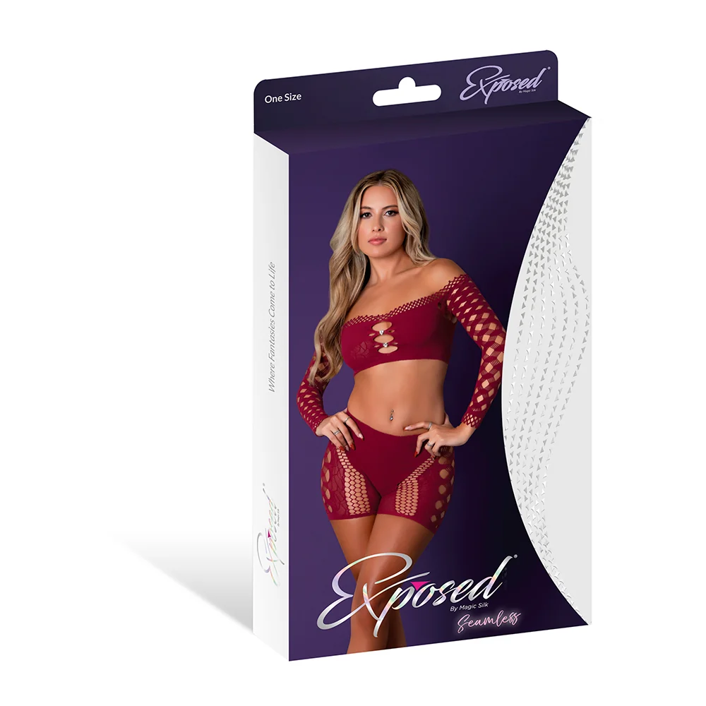 Magic Silk Seamless Crop Top & Short Set Burgundy O/S - Image 9