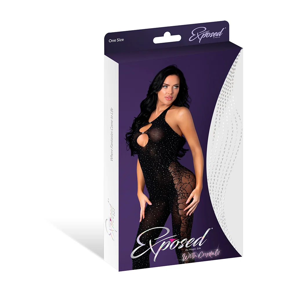 Magic Silk Seamless Halter Bodystocking Black with Rhinestones O/S - Image 11