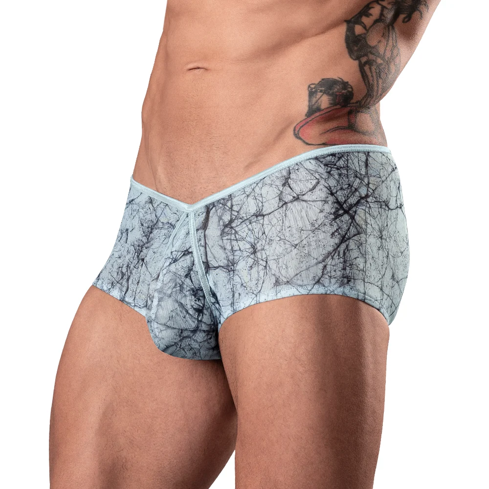 Male Power Marble Mesh Micro Mini Short Silver Blue S - Image 7