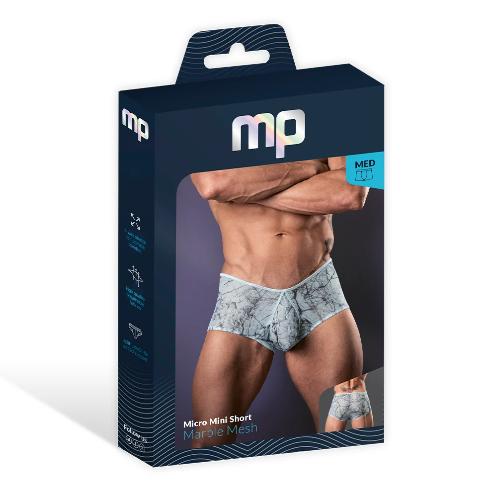 Male Power Marble Mesh Micro Mini Short Silver Blue S - Image 11