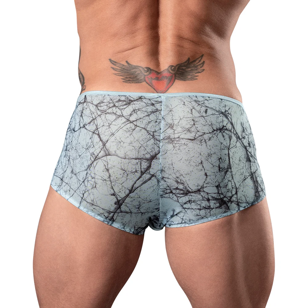 Male Power Marble Mesh Micro Mini Short Silver Blue M - Image 8