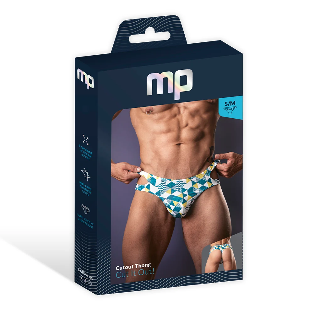 Male Power Cut It Out! Cutout Thong Blue/White S/M - Image 11