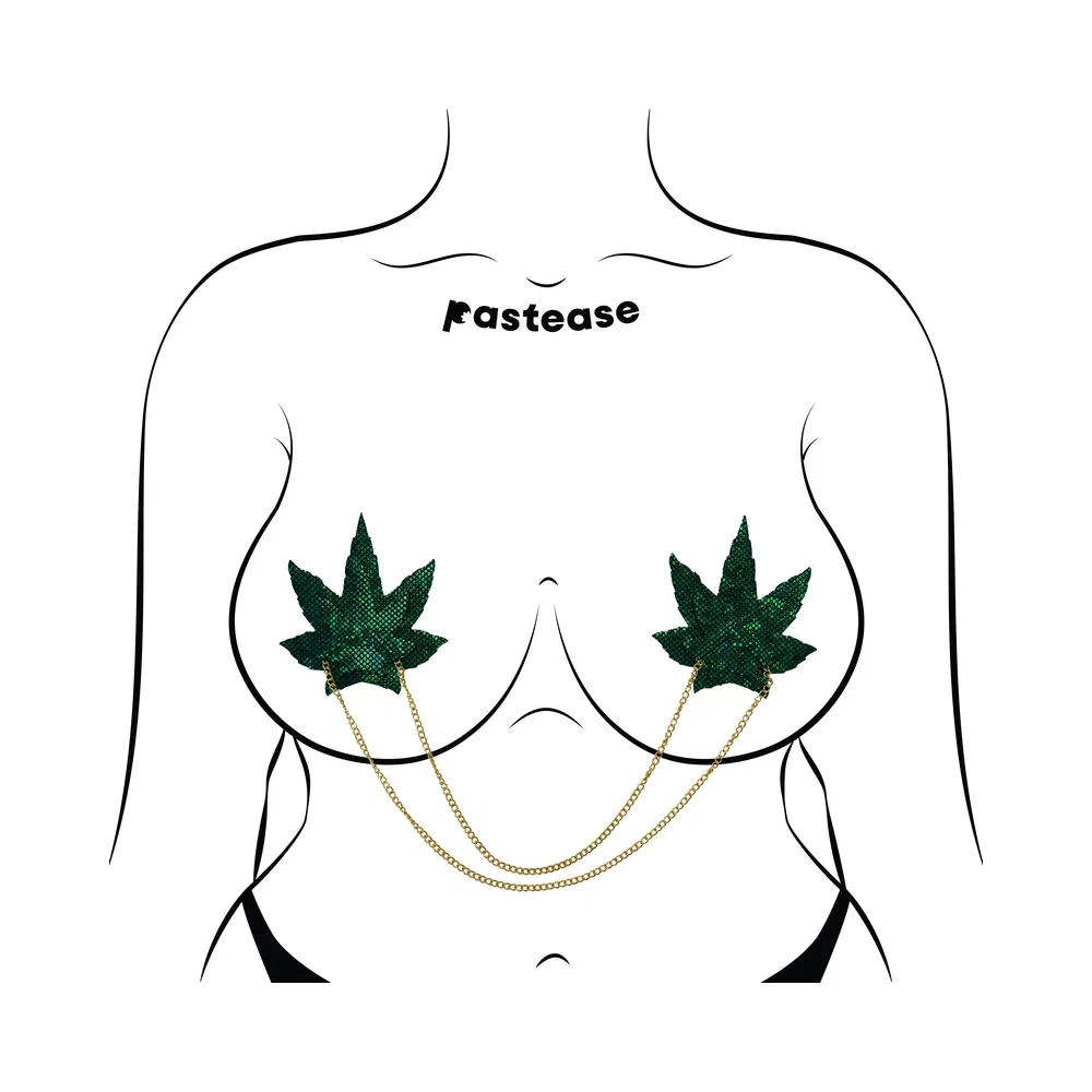 Pastease Chains: Shattered Glass Disco Ball Green Weed with Gold Chain Pasties - Image 3