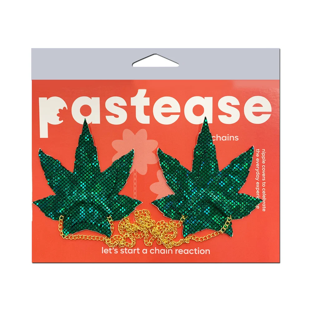 Pastease Chains: Shattered Glass Disco Ball Green Weed with Gold Chain Pasties - Image 4