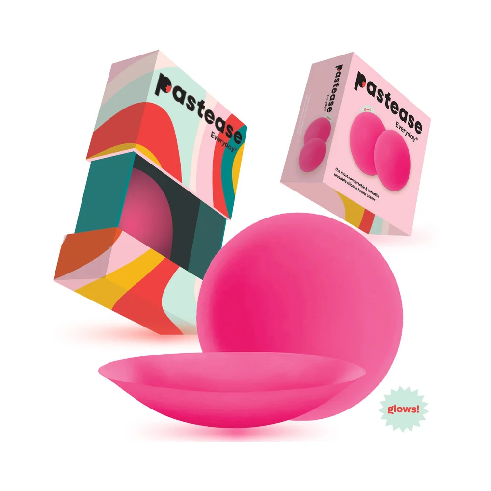 Pastease Halos Reusable Sticky Adhesive Silicone Nipple Cover Neon Pink Glow-in-the-Dark Large D+ Cup - Image 3